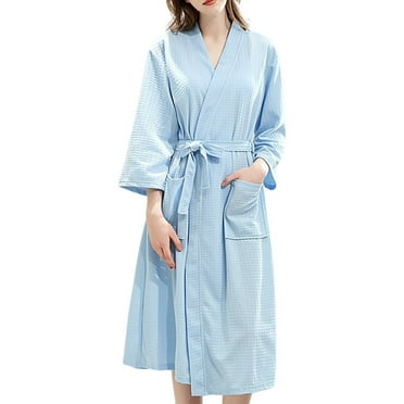 ZHENHONG Robes for Women, Ladies' Three Quarter Sleeve Home Wear Collared Bathrobe And Bathrobe, Women's Sleepwear Blue