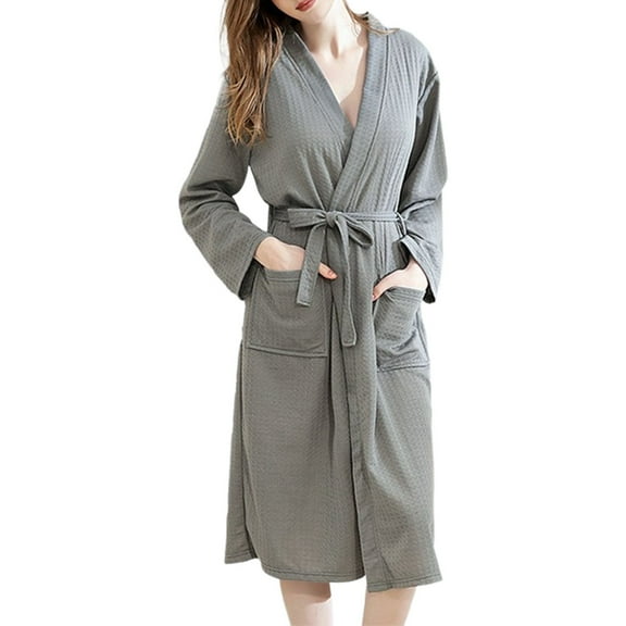 ZHENHONG Robes for Women, Ladies' Three Quarter Sleeve Home Wear Collared Bathrobe And Bathrobe, Women's Sleepwear Gray