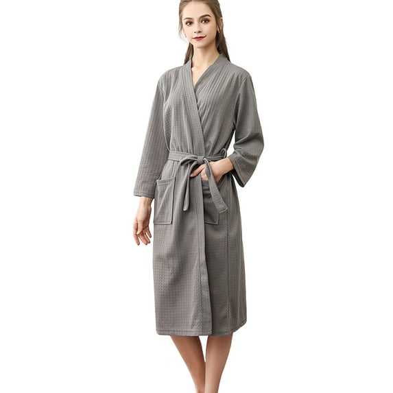 ZHENHONG Robes for Women, Unisex Breathable Solid Color Bathrobe Splicing Home Clothes Robe Coat, Women's Sleepwear Gray