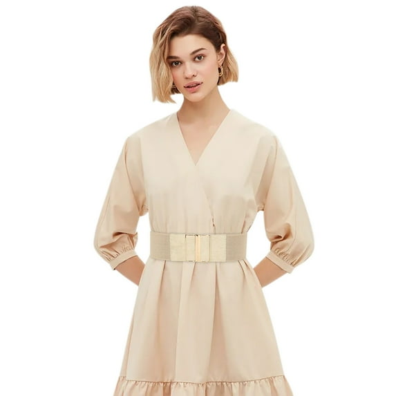 ZHENHONG Sash Belt for Women Fashion Vintage Wide Waist Belt Elastic Stretch Waistband with Interlock Buckle Women's Accessories Belt Beige