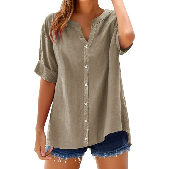 ZHENHONG Shirts for Women Loose Shirt Top Stand Solid Color Sleeve Collar Casual Women's Shirt Brown XXXXL Collared Shirts