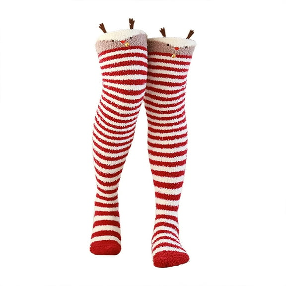 ZHENHONG Stockings for Women Women's Coral Fleece Thickened Cartoon Striped Warm Towel Floor Socks 2PC Stockings