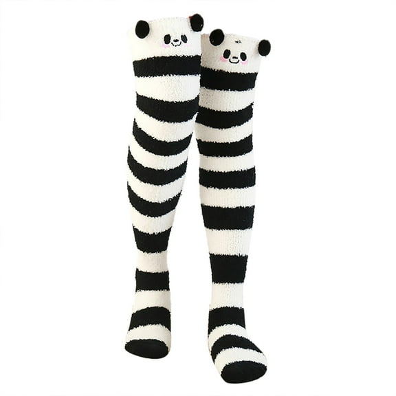 ZHENHONG Stockings for Women Women's Coral Fleece Thickened Cartoon Striped Warm Towel Floor Socks 2PC Stockings