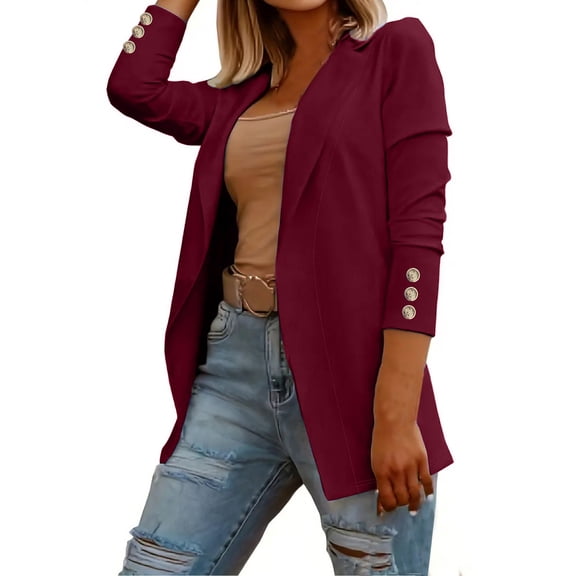 ZHENHONG Suit Jacket for Women, Women's Autumn Solid Color Flip Tie Button Long Sleeved Suit JacketJackets for Women