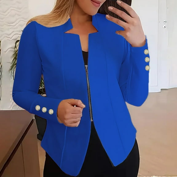 ZHENHONG Suit Jacket for Women, Women's Autumn Solid Color Zippered Cuffs Button Suit JacketJackets for Women