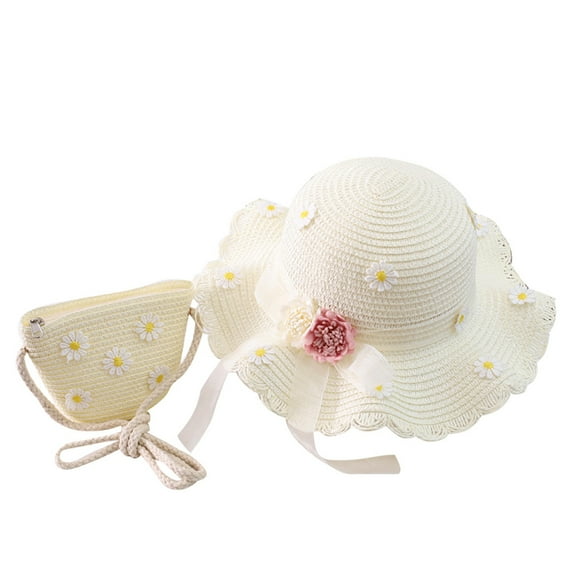 ZHENHONG Sun Hats for Girls Girls 45696 Age Straw Hat Tourism Sun Hat Flower Children Sun Hat And Bag Set Hats