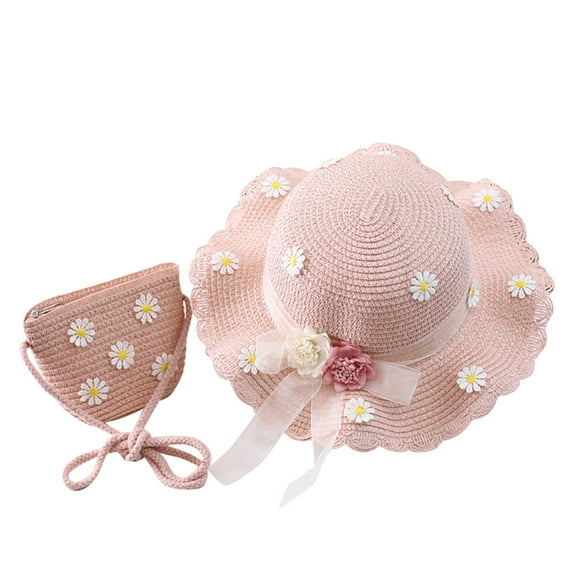 ZHENHONG Sun Hats for Girls Girls 45696 Age Straw Hat Tourism Sun Hat Flower Children Sun Hat And Bag Set Hats