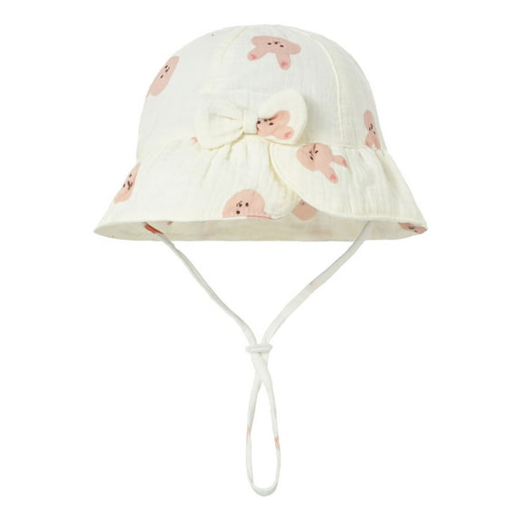 ZHENHONG Sun Hats for Girls and Boys Baby Cotton Cartoon Printing Bow Sun Hat 0-12 Months Casual Printed Headwear White 2