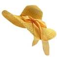 thumbnail image 1 of ZHENHONG Sun Hats for Women Colorful Bow Straw Hat Floppy Wide Beach Sunscreen Hat Casual Solid Color Headwear Yellow, 1 of 3