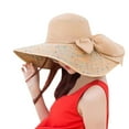 thumbnail image 1 of ZHENHONG Sun Hats for Women Colorful Bow Straw Hat Floppy Wide Brim Beach Sunproof Hats Casual Solid Color Headwear Khaki, 1 of 2