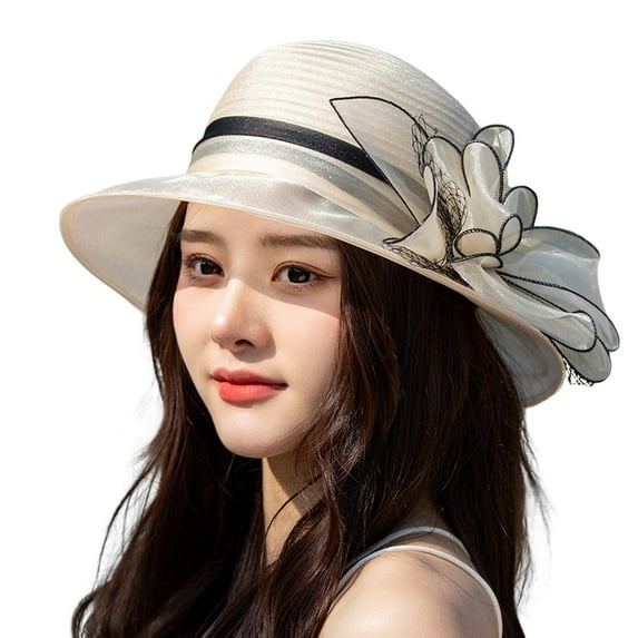 ZHENHONG Sun Hats for Women Fascinator Lady Cocktail Tea Party Church Wedding Bridal Flower Hat Summer Hat