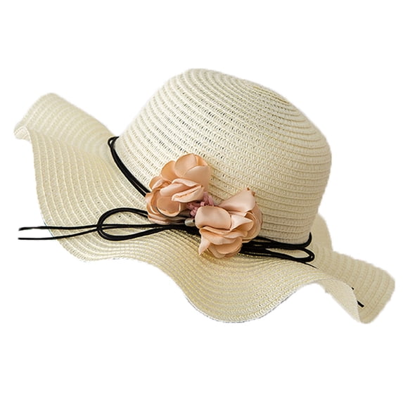ZHENHONG Sun Hats for Women Ladies Wide Straw Foldable Travel Flower Hat Summer Beach Caps Summer Hat