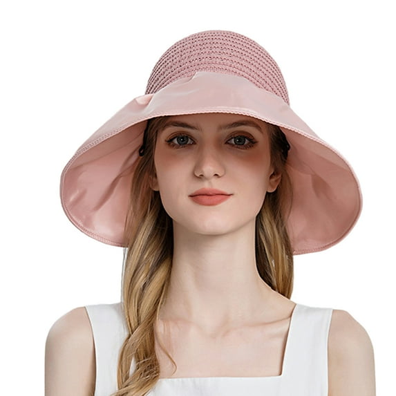 ZHENHONG Sun Hats for Women Outdoor Sunscreen Floppy Hat Fashion Wide Brim Basin Hat Casual Solid Color Headwear Pink