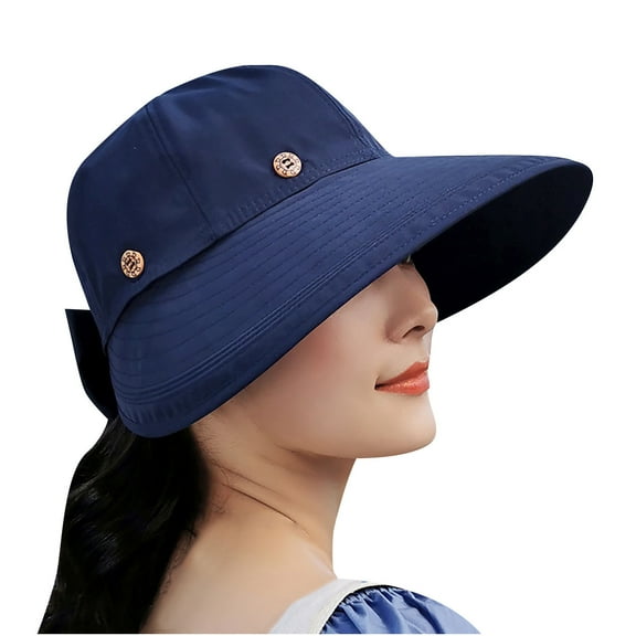 ZHENHONG Sun Hats for Women Summer Floppy Outdoor Sun hat Fashion Wide Brim Bucket Hat Casual Solid Color Headwear Navy