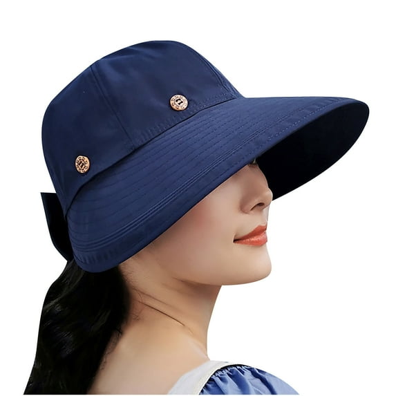 ZHENHONG Sun Hats for Women Summer Floppy Outdoor Sun hat Fashion Wide Brim Bucket Hat Casual Solid Color Headwear Navy