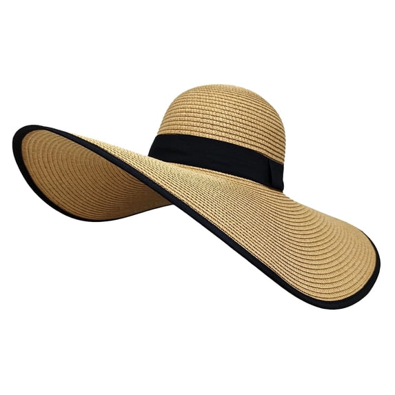 ZHENHONG Sun Hats for Women Summer Leisure Outing Sun Hat Floppy Vacation Beach Straw Hat Casual Solid Headwear Coffee