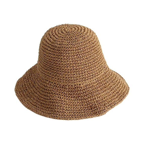 ZHENHONG Sun Hats for Women Summer Seaside Basin Sun Hat Outdoor Loose Straw Bucket Hat Casual SolidHeadwear Khaki