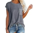 thumbnail image 1 of ZHENHONG T Shirts for Women,Casual Solid Color Short Sleeve Tshirt Crew Neck Loose Breathable Pocket Tees,Gray Women Blouses, 1 of 7