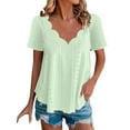 thumbnail image 1 of ZHENHONG T Shirts for Women,Casual Solid Color V Neck Tops Comfortable Breathable Short Sleeve Blouses,Green Women Blouses, 1 of 6