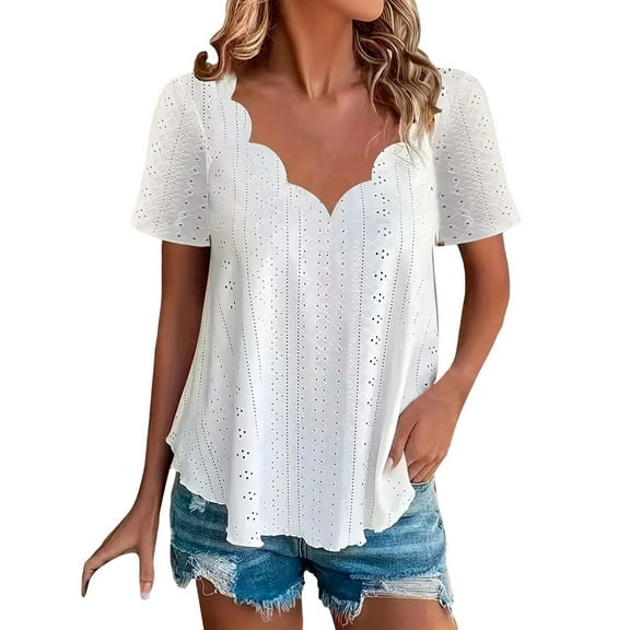 ZHENHONG T Shirts for Women,Casual Solid Color V Neck Tops Comfortable Breathable Short Sleeve Blouses,White Women Blouses