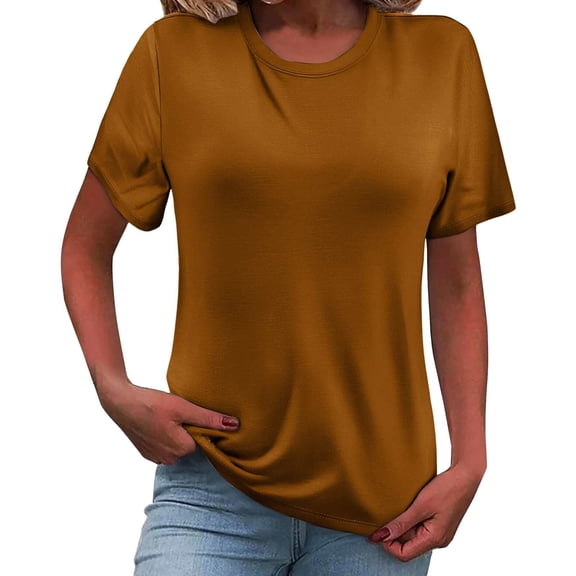 ZHENHONG T Shirts for Women,Classic Fashion Breathable Crew Neck Blouse Silk Short Sleeve Cocoon Shirt,Brown Women Blouses