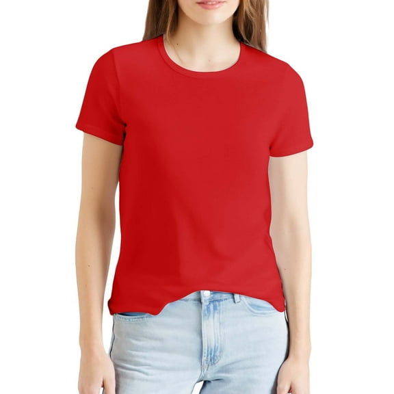 ZHENHONG T Shirts for Women,Cool Breathable Crew Neck Short Sleeve Tshirt Solid Casual Loose Fit Blouse,Red Women Blouses