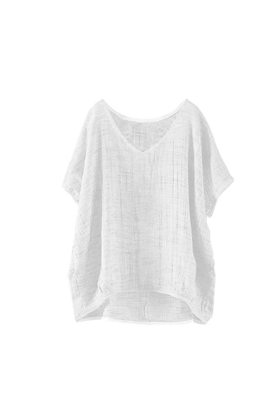 T Shirts for Women,Fashion Baggy Short Sleeve Solid Casual Top Breathable Cotton Linen Flutter Sleeve Shirt,White Women Blouses