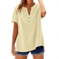 thumbnail image 1 of ZHENHONG T Shirts for Women,Fashion Casual Henley Neck Short Sleeve T Shirt Cotton Linen Drop Shoulder Blouse,Beige Women Blouses, 1 of 8