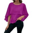 thumbnail image 1 of ZHENHONG T Shirts for Women,Fashion Solid Boat Neck Half Sleeve Chiffon Shirt Loose Elegant Batwing Sleeve Blouse,Purple Women Blouses, 1 of 9