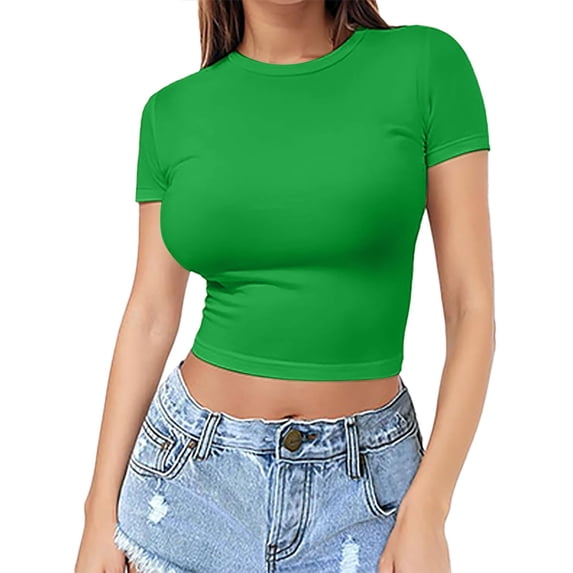ZHENHONG T Shirts for Women,Fashion Solid Color Drop Shoulder Pullover Tops Round Neck Short Sleeve Button Down Shirt,Green Women Blouses