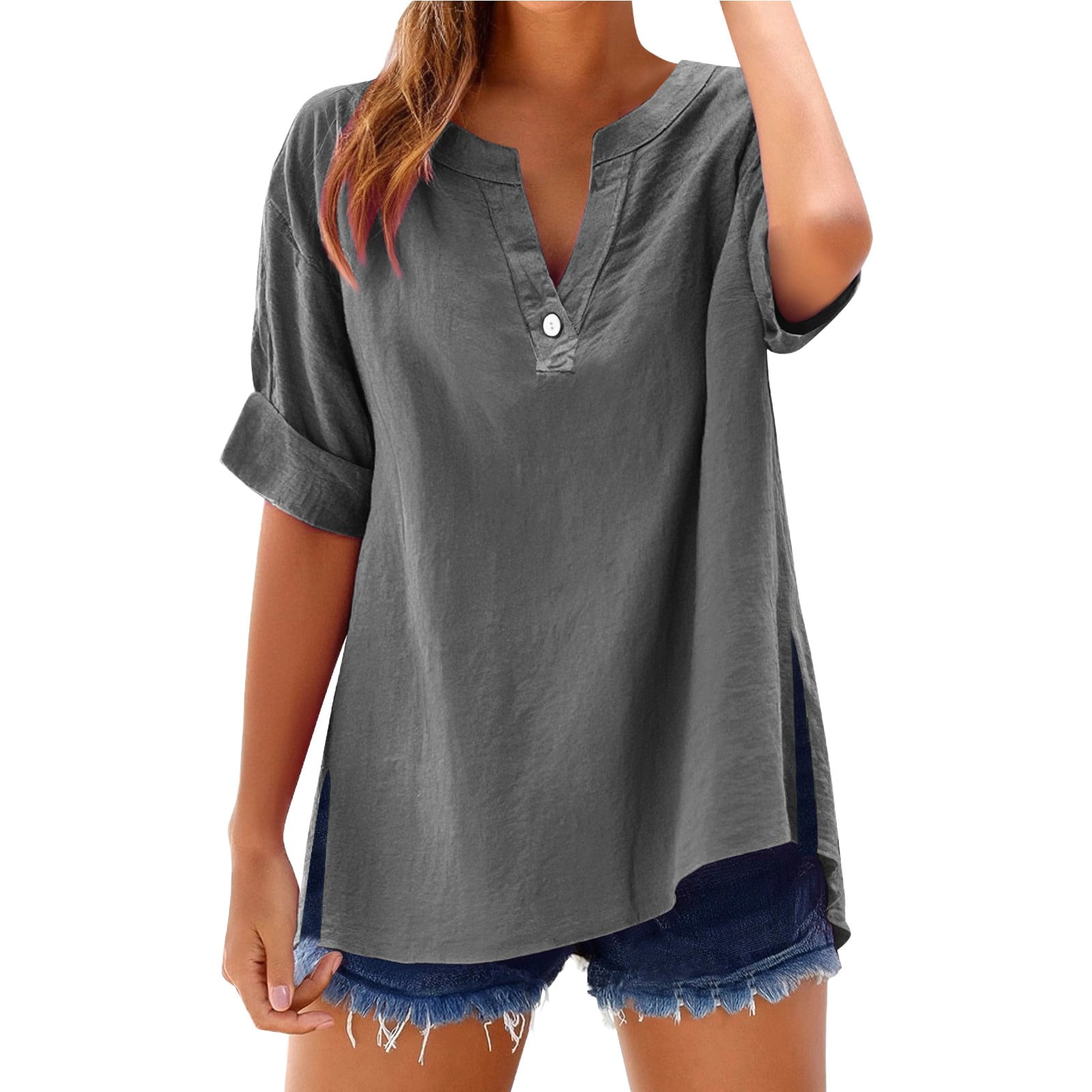 ZHANQISHENG Women's Metallic V-Neck T-Shirt - Loose Fit Batwing Sleeve Casual Top - View #8