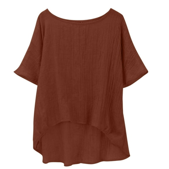 ZHENHONG T Shirts for Women,Plain Casual Short Sleeved Loose Blouses Comfortable Flutter Sleeve Cocoon Shirts,Brown Women Blouses
