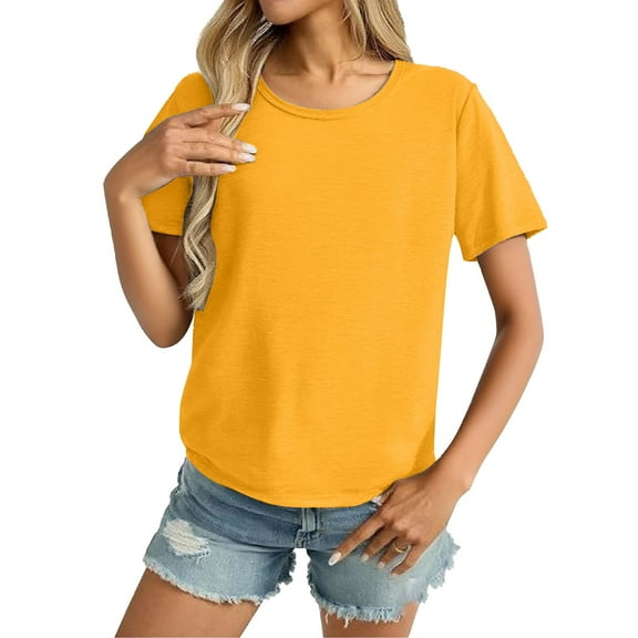ZHENHONG T Shirts for Women,Plain Oversized Drop Shoulder Workout Tops Loose Fit Crewneck Short Sleeve Blouse,Yellow Women Blouses