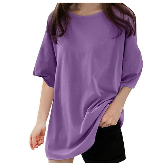 ZHENHONG T Shirts for Women,Solid Color Loose Casual Flutter Sleeve Tshirt Classic Crew Neck Blouse,Purple Women Blouses