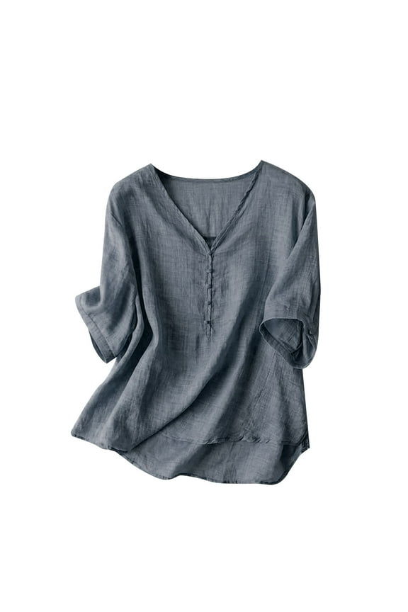 T Shirts for Women,Solid Color Loose Versatile V Neck Blouses Casual Cotton Linen Flutter Sleeve Tops,Blue Women Blouses
