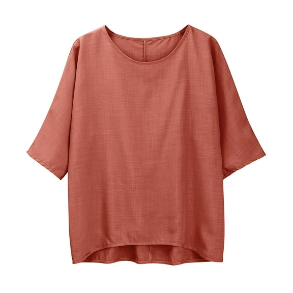 ZHENHONG T Shirts for Women,Summer Solid Flutter Sleeve Casual Blouse Cotton and Linen Half Sleeve Loose Shirt,Brown Women Blouses
