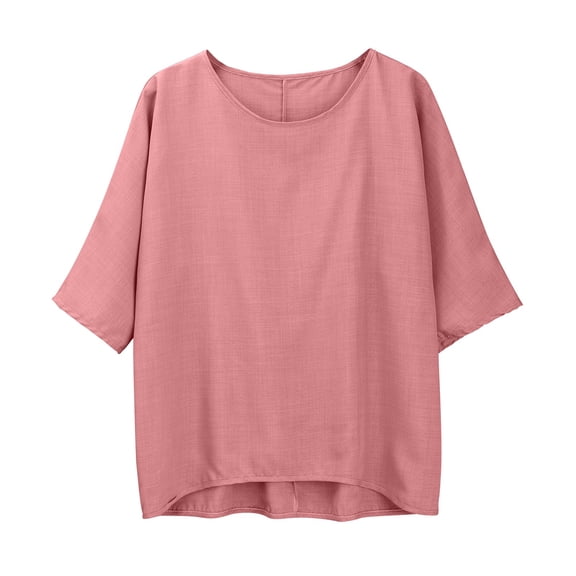ZHENHONG T Shirts for Women,Summer Solid Flutter Sleeve Casual Blouse Cotton and Linen Half Sleeve Loose Shirt,Pink Women Blouses