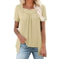 thumbnail image 1 of ZHENHONG T Shirts for Women,Summer Trendy Casual Short Sleeve Square Neck Blouses Plain Loose Graceful Tops,Beige Women Blouses, 1 of 5
