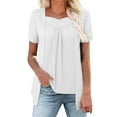 thumbnail image 1 of ZHENHONG T Shirts for Women,Summer Trendy Casual Short Sleeve Square Neck Blouses Plain Loose Graceful Tops,White Women Blouses, 1 of 5