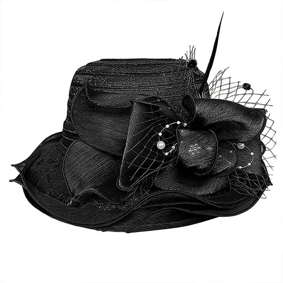 ZHENHONG Tea Party Hats for Women Church Dress Hat Black Fascinators Bridal Wedding Wide Brim Birthday Party Hats