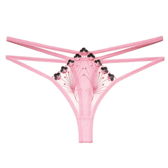 ZHENHONG Thongs for Women Embroidered Hollow Mesh Breathable Low Waist Simple Sexy Thong High Elastic Thin Panties