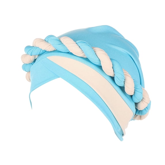 ZHENHONG Turbans for Women Color Block Braid Headwrap Hats Knot Beanie Cap Casual Headwear Sky Blue