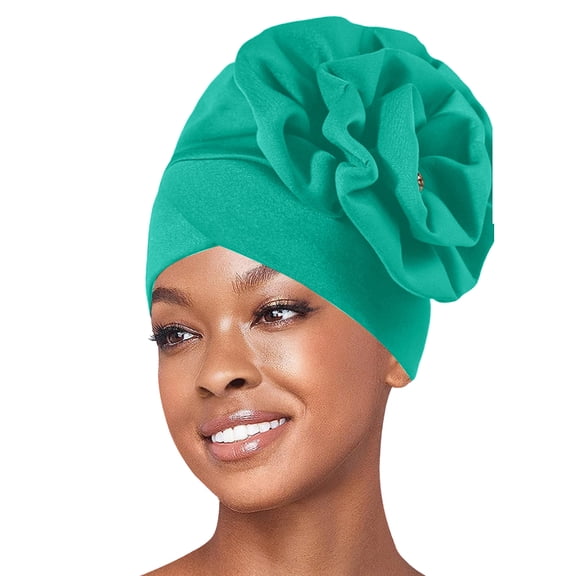 ZHENHONG Turbans for Women Large Elastic Solid Comfort Pile Hat Monochrome Headwrap Hat Casual Headwear Green