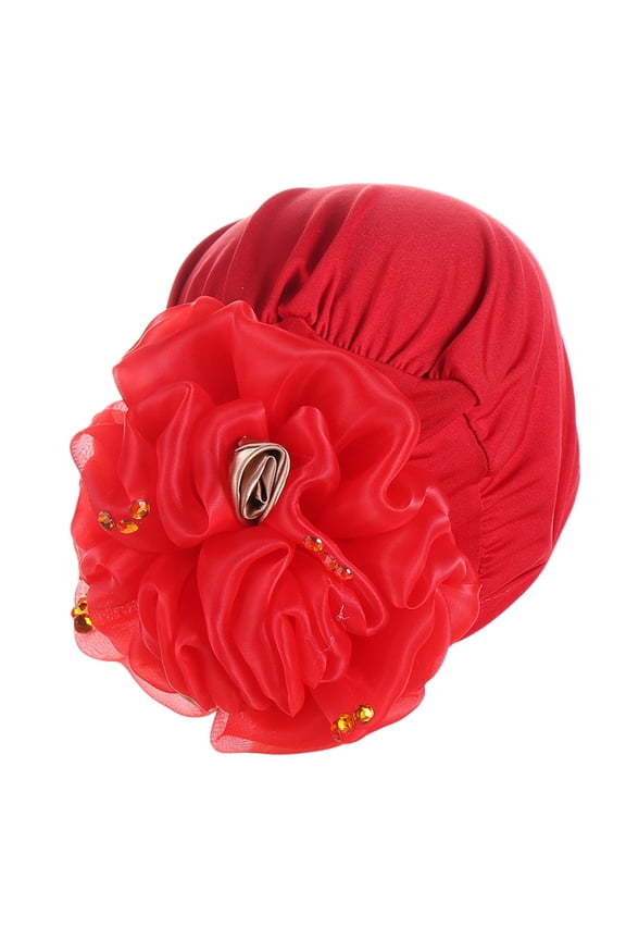Turbans for Women Solid Color Flowers Headwrap Hat Muslim Slouchy Hijab Cap Casual Headwear Red