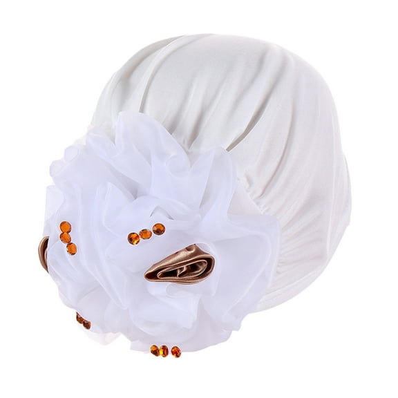 ZHENHONG Turbans for Women Solid Color Flowers Headwrap Hat Muslim Slouchy Hijab Cap Casual Headwear White