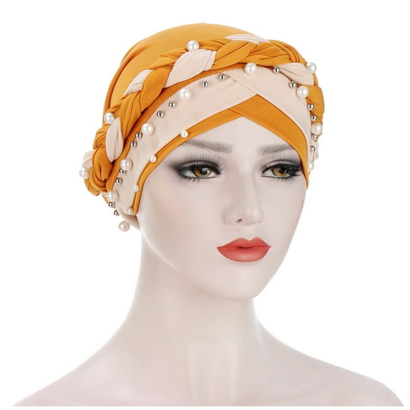 ZHENHONG Turbans for Women Women Muslim Baotou Hat Milk Silk Two-color Nail Beads Braid Turban Hat Turban Head Wraps
