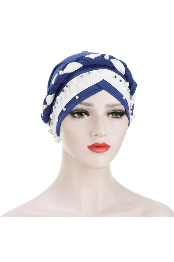 Turbans for Women Women Muslim Baotou Hat Milk Silk Two-color Nail Beads Braid Turban Hat Turban Head Wraps