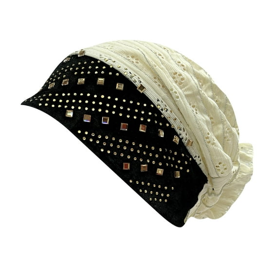 ZHENHONG Turbans for Women Womens Fashionable Retro Hot Diamond Graphic Cut Out Patchwork Hood Cap Turban Head Wraps