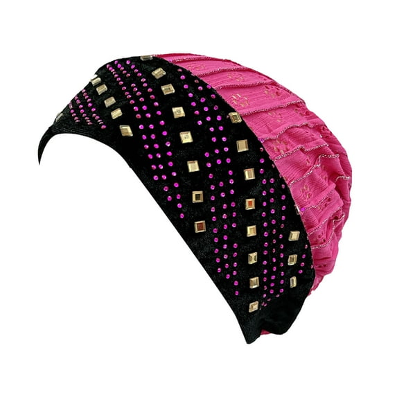 ZHENHONG Turbans for Women Womens Fashionable Retro Hot Diamond Graphic Cut Out Patchwork Hood Cap Turban Head Wraps