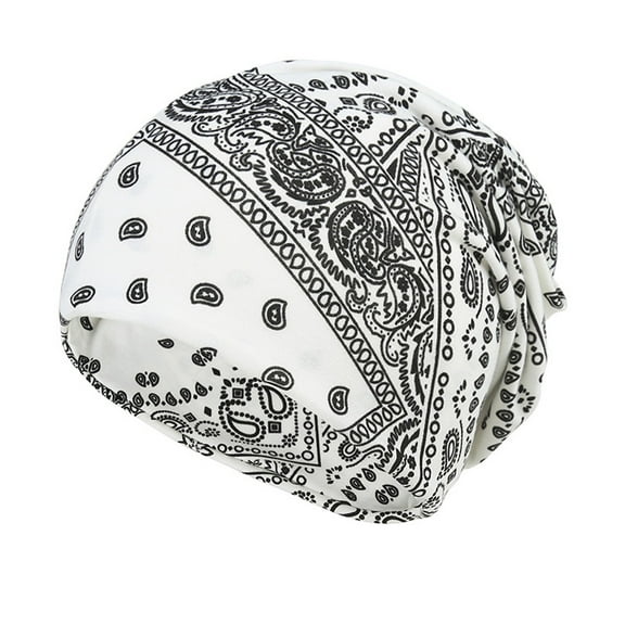 ZHENHONG Turbans for Women and Men Cashew Print Headwrap Hat Classic Ladies Muslim Hijab Casual Headwear White